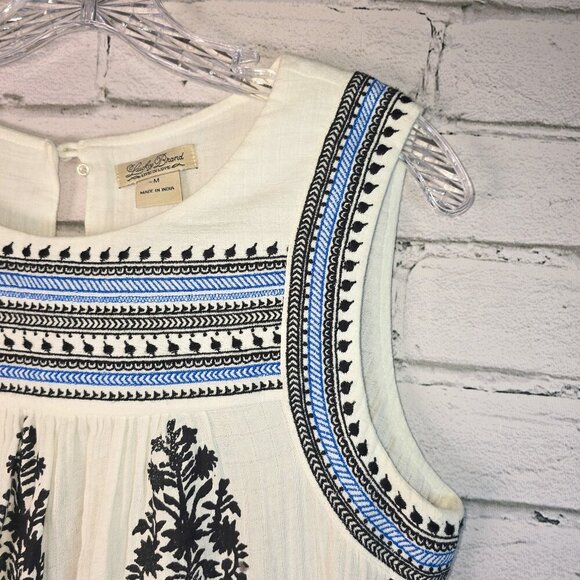 LUCKY BRAND TANK SLEEVELESS DRESS WHITE BLUE AND BLACK EMBROIDERED TRIM SIZE MED - Picture 6 of 7